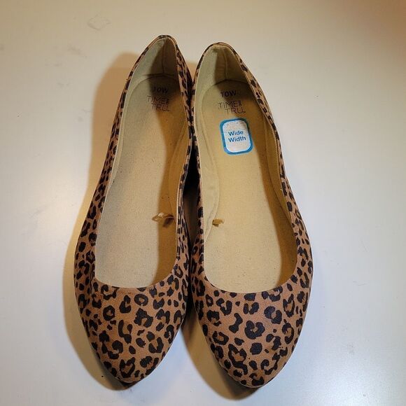 TIME&TRU LEOPARD ROUND TOE SLIP-ON WOMEN"S SUEDE BALLET FLATS G1 - Picture 3 of 14